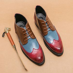Boots British Ankle Men Shoes Fashion Color blocking ing Pu Brogue Carved Lace-up Classic Business Casual Street Daily A 6082