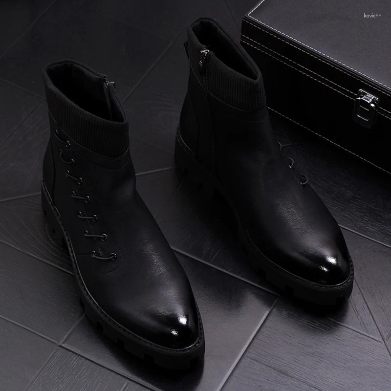 Botlar İngiliz moda erkek motosiklet inek deri ayakkabılar siyah platform ayak bileği bagaj partisi gece kulübü elbise kovboy botas maskulinas