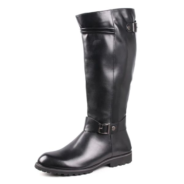 Botas Británicas Botas de cuero negro de cuero negro Desiger Zip Long Motorcycle Zapatos de cosplay de cosplay Botas Capel Comfort Zapatos