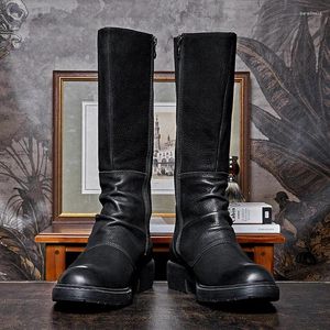 Bottes de moto britanniques pour hommes, chaussures en cuir haut de gamme, automne et hiver, fermeture éclair, semelle épaisse, marée de travail pour hommes