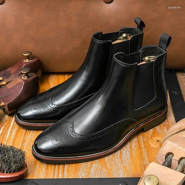 Botas estilo británico zapatos brogue negros hombre vestido de negocios resbalón casual en Oxfords cuero de lujo tobillo hombres tamaño 46