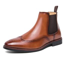 Boots Style britannique Chelsea Boots Men Ankel Boots Fashion Retro Brouge Business Robe Boots Antumn Bota masculina plus taille 38-46 231216