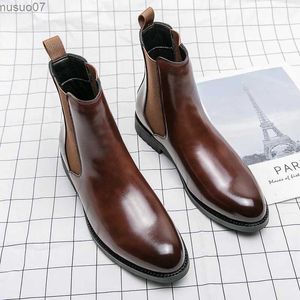 Bottes Style britannique Chelsea bottes hommes mi-mollet chaussures habillées affaires formelles bottines Antumn Bota Masculina chaussures en cuir fendu