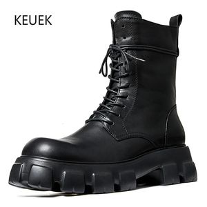 Laarzen Britse stijl echte lederen enkelband vintage dikke zool mannen hoge topschoenen mannelijk werk chelsea motorfiets 5a 231218