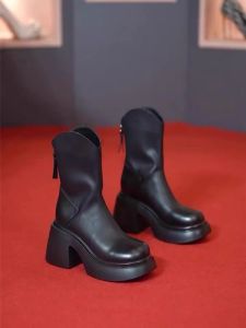 Boots Style britannique Femmes Bottes courtes Automne Hiver Platforme en cuir doux