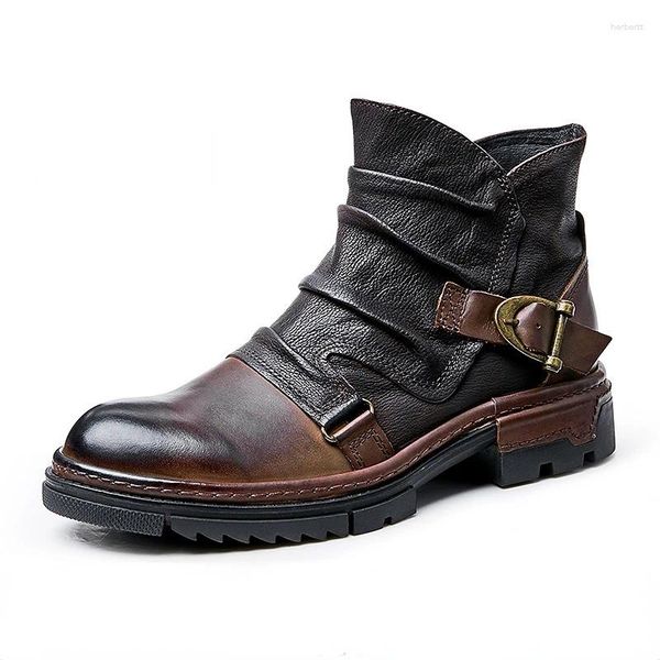 Bottes tendance britannique de luxe en cuir véritable pour hommes, chaussures d'été de qualité de styliste avec boucle faite à la main, chaussures Botas, 2024