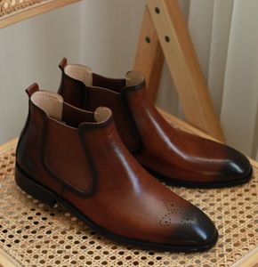 Laarzen brogu mannen hoge top gesneden mode western schoenen handgemaakte echte lederen heren martin boot 412 s e7694 s
