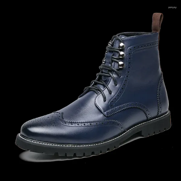 Botas Brogue High Top Microfibra Cuero Hombres Zapatos Casuales Tamaño 38-48