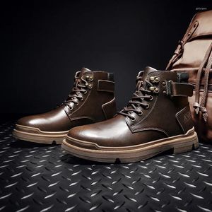 Bottes marron rétro homme automne hiver haut chaussures de sécurité hommes pour le travail en plein air fourrure cuir cheville Bota Masculina