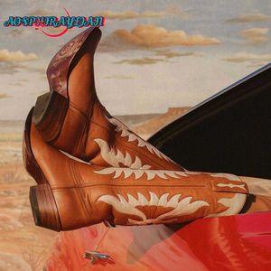 Botas Brown Wings Western Cowboy Boots para mujer 2023 Vintage Pattern zapatos de mujer Cowgirls Retro Street Dress Boots L230712