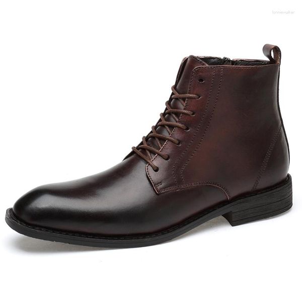 Bottes d'affaires en cuir véritable pour homme, chaussures d'automne et d'hiver, cheville naturelle, grande taille 47