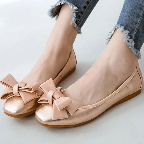 Boots Butflykknot en cuir breveté Ballet pliable appartements femmes mocassins glisser sur des chaussures de rouleaux