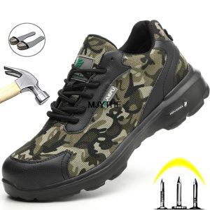Laarzen camouflage onverwoestbare schoenen antipunctie veiligheidsschoenen mannelijke stalen teen schoenen werk sneakers gevecht laarzen veiligheid militaire laarzen