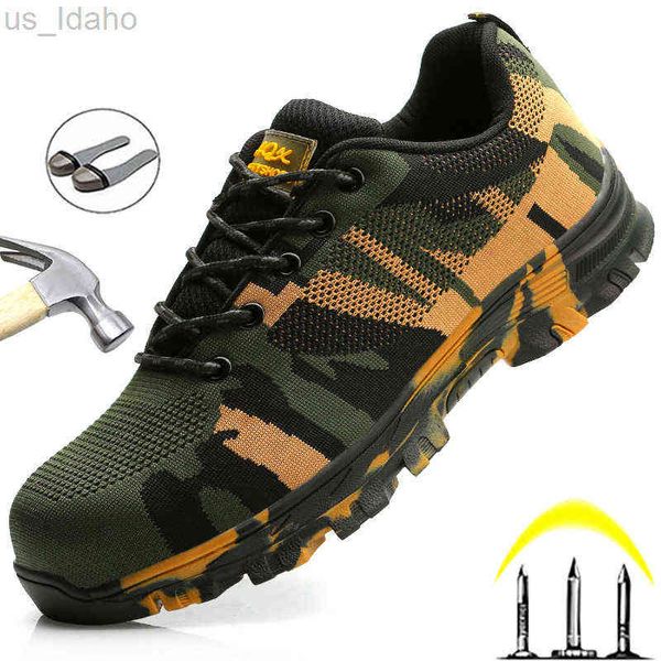 Bottes Camouflage Steel Toe Chaussures Travail Baskets Anti-crevaison Hommes Construction Industrielle Militaire L220920