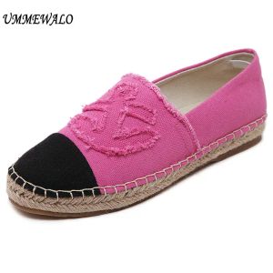 Laarzen canvas schoenen vrouwen glijden op espadrilles vrouw comfortabele ronde teen loafers flats dames casual platte schoenen