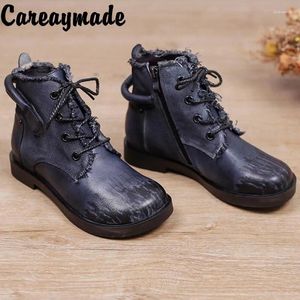 Boots Careaymade-Genuine Leather Leer Casual dames grote kop retro gekleurde korte vrouwen gemaakt oude Koreaanse plek