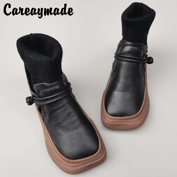 Boots Careaymade-génuine Cuir vintage Chaussettes de minorités purs conception de minorité pure chaussures à semelles épaisses à la main