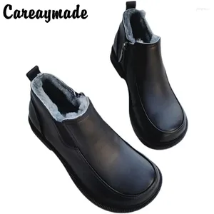 Boots Careaymade - Chaussures de femmes en cuir authentique pure laine pure large grande tête courte homme single boots dames cheville 35-45