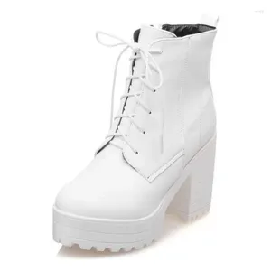 Bottes Casual Femmes High Lace Up 563 Talons Retour Cosplay Blanc Chaussures Plate-forme 150