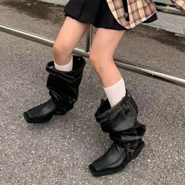 Laarzen catwalk mode voor vrouwen 2022 winter vierkante kop dikke hiel hoge punk stijl riem ontwerpen street bota's