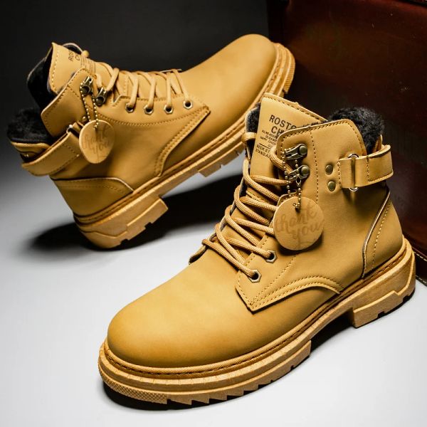 Botas baratas amarillo invierno calientes calientes botas botas de cuero de tobillo casual para hombres