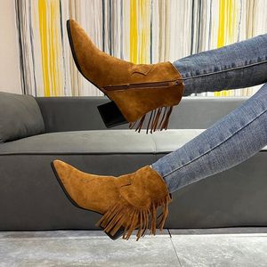 Bottes Chelsea Bottes Cheville Fringe Talons Chunky Western Cowboy Style Chaussures Court Femme Élégante À Talons Punk Plus La Taille Vêtements Pour Femmes 230809