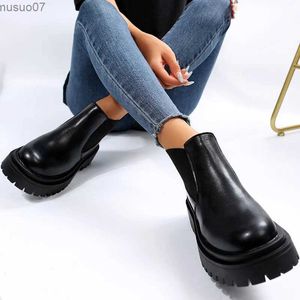 Laarzen Chelsea Laarzen voor Dames 2023 PU Lederen Enkellaarsjes Vrouw Punk Dikke Bodem Slip op Combat Laarzen Zwart Chunky Platform Botas