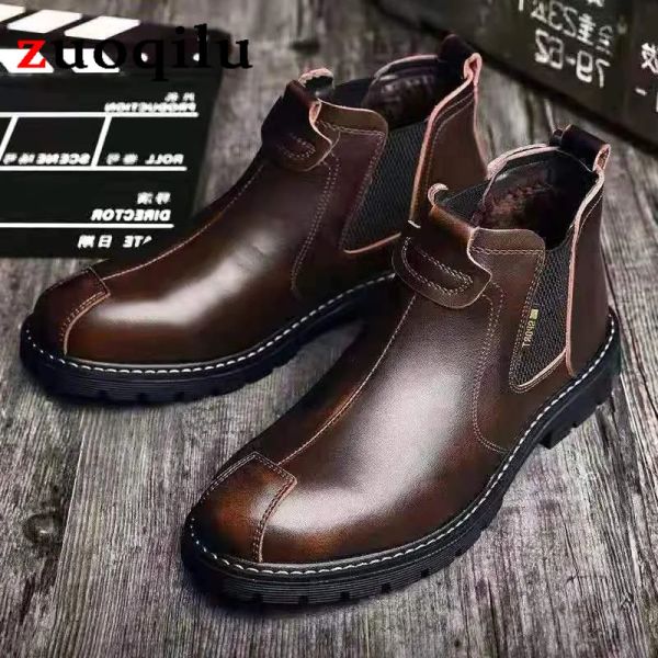 Boots Chelsea Boots Hommes marron en cuir noir Boots Boots Men Business Casual Style British Men Chaussures Bottes d'hiver automne