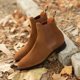 Boots Chelsea Boots Men Faux Suede Brown Classic Business Casual Versatile British Style Slipon Fashion Botkle