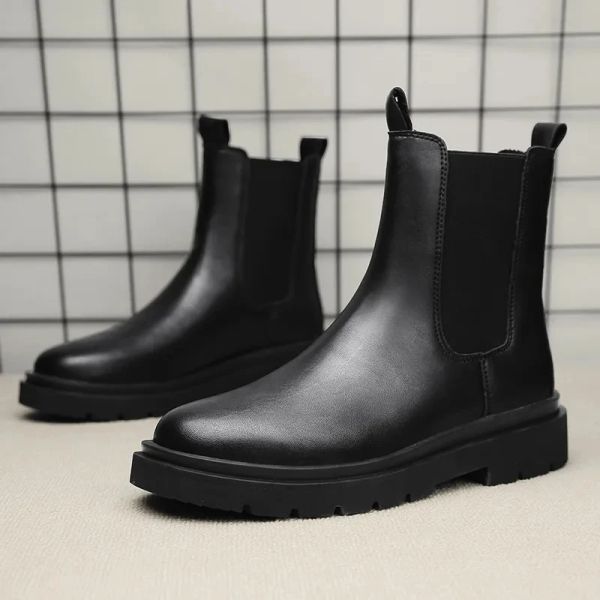 Boots Chelsea Boots Booter en cuir décontracté masculin Boot High Top Slipon Popular Trendy Allmatch Street Fashion Fashion Anti-Warship Antiwear Shoe