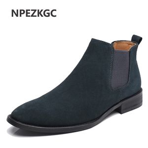 Boots Chelsea Men schoenen suede lederen heren enkel Britse stijl herfst voor mannelijke puntige teen zapatos hombre 230818