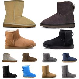 Botas Castaño Diseñador Botines de piel de oveja para mujer Australia Ultra Mini Plataforma Botas de nieve Zapatillas de invierno Disquette Zapatos al aire libre tamaño 36-41