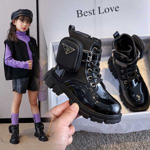 Boots Children 2022 Herfst nieuwe single fashion girls Britse stijl korte kinderen pluche microfiber leer 221215