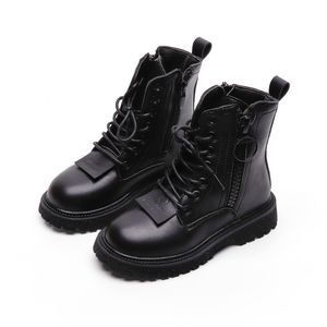 Laarzen kinderen zwart leer voor jongens meisjes herfst winter kinderen mode Britse stijl enkel zip rubber 220915