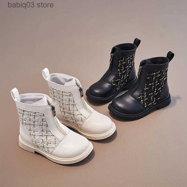 Botas Botas para niños Niñas Estilo británico Botas de tobillo con un solo forro Suela suave Botas de princesa con cremallera frontal Tamaño 21-37 T231107