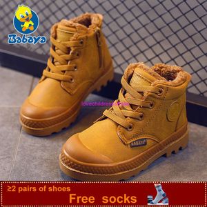 Botas niños niño niño zapatilla de deporte de cuero alto para niño goma antideslizante bota de nieve moda con cordones zapatos de invierno niño bota 221122