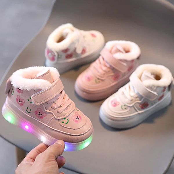 Boots Enfants Chaussures de coton pour filles LED LED LETHERD CHAPOS DE PANCE