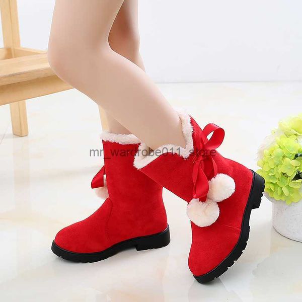 Botas Niños Fashion Snow Boots for Kids Girls Plush Plus Velvet Engrosar botas cálidas Pink Red Black 5 6 7 8 9 10 12 13 14 años Q230926