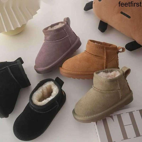 Botas niños niña 2023 chic cuero genuino princesa corto niño cálido felpa invierno nieve tamaño 21-40