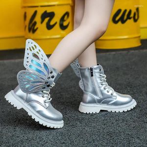 Botas niños niñas tobillo con alas de mariposa negro astilla elegante niño otoño zapatos de invierno para 3-12y bota infantil