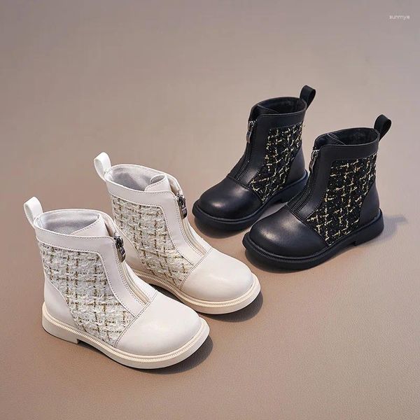 Botas Niños Niñas Estilo Británico Forro Unico Tobillo Suela Blanda Cremallera Delantera Princesa Talla 21-37