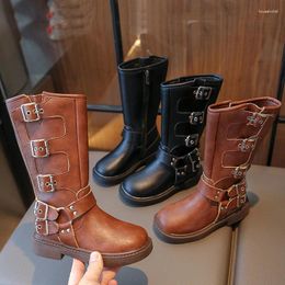 Laarzen kinderen hoog 2024 herfst winter leer antislip warme schoenen meisjesmode prinses zacht zwart