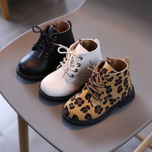 Botas Niños Zapatos de cuero de leopardo Otoño Invierno Niños Niño Niñas Moda Costura Casual Linda Plataforma Nieve E08213 220915