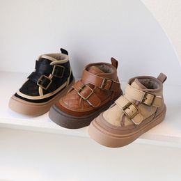 Stivali Bambini Scarpe in puro cotone Inverno Baby Soft Stivali corti caldi Ragazzi Retro Doppia fibbia Scarpe invernali Ragazze Eleganti scarpe da principessa 230728