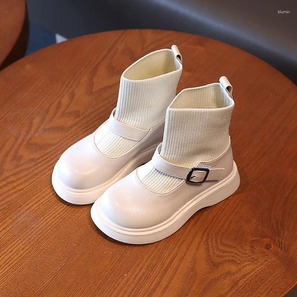 Botas para niños Otoño Zapatos negros para niñas Calcetines de tobillo escolares Deportes para niños 2023 Zapatillas de deporte de moda Beige 3 4 5 6 8 12 años