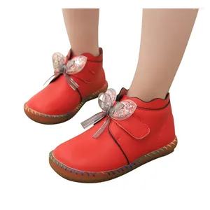 Bottes enfants chaussons hiver bébé fille couleur unie nœud en cuir court décontracté princesse chaussures enfants mode 15M-7T A50