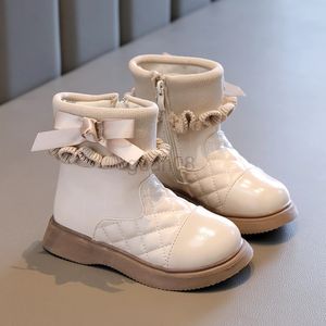 Laarzen kinderlaarzen mode kanten boog ontwerp meisjes laarzen herfst zwart beige lederen kindercasual schoenen 231027