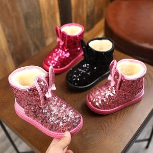 Bottes Bottes de neige chaudes mignonnes pour enfants filles paillettes oreilles de lapin en peluche épaissie coton chaussures enfants mode bottes antidérapantes décontractées 230923