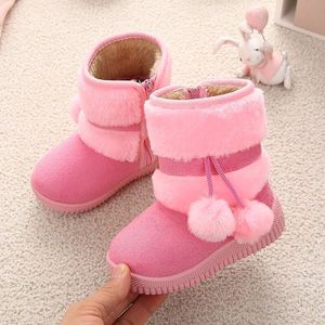Botas infantis acolchoadas espessas botas de neve inverno meninas hairball quente antiderrapante botas crianças bonito moda botas casuais 230923