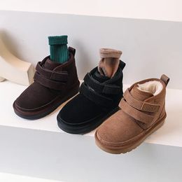 Laarzen Kinder snowboots Herfst winter stijl jongens meisjes Echt leer mat katoenen laarzen pluche warme schoenen 1-15 jaar oud 231121